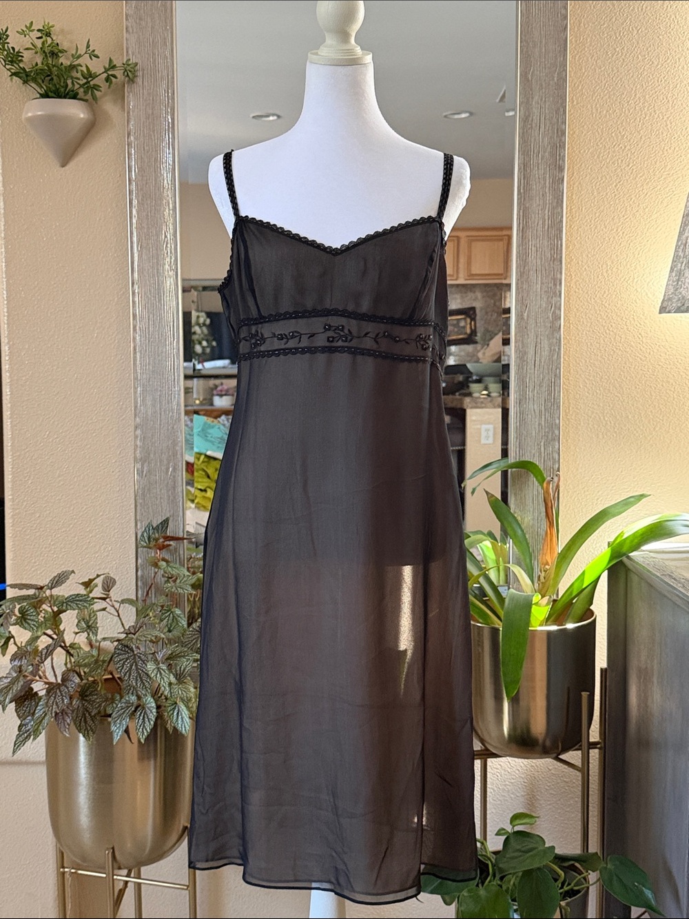 Laundry By Shelli Segal Black Sheer Lace-Trim Slip Dress